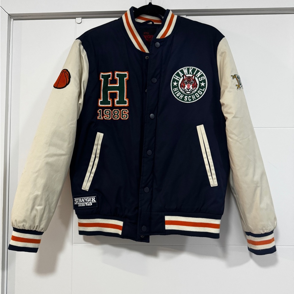 Hawkins High School Varsity Jacket - Navy and Cream